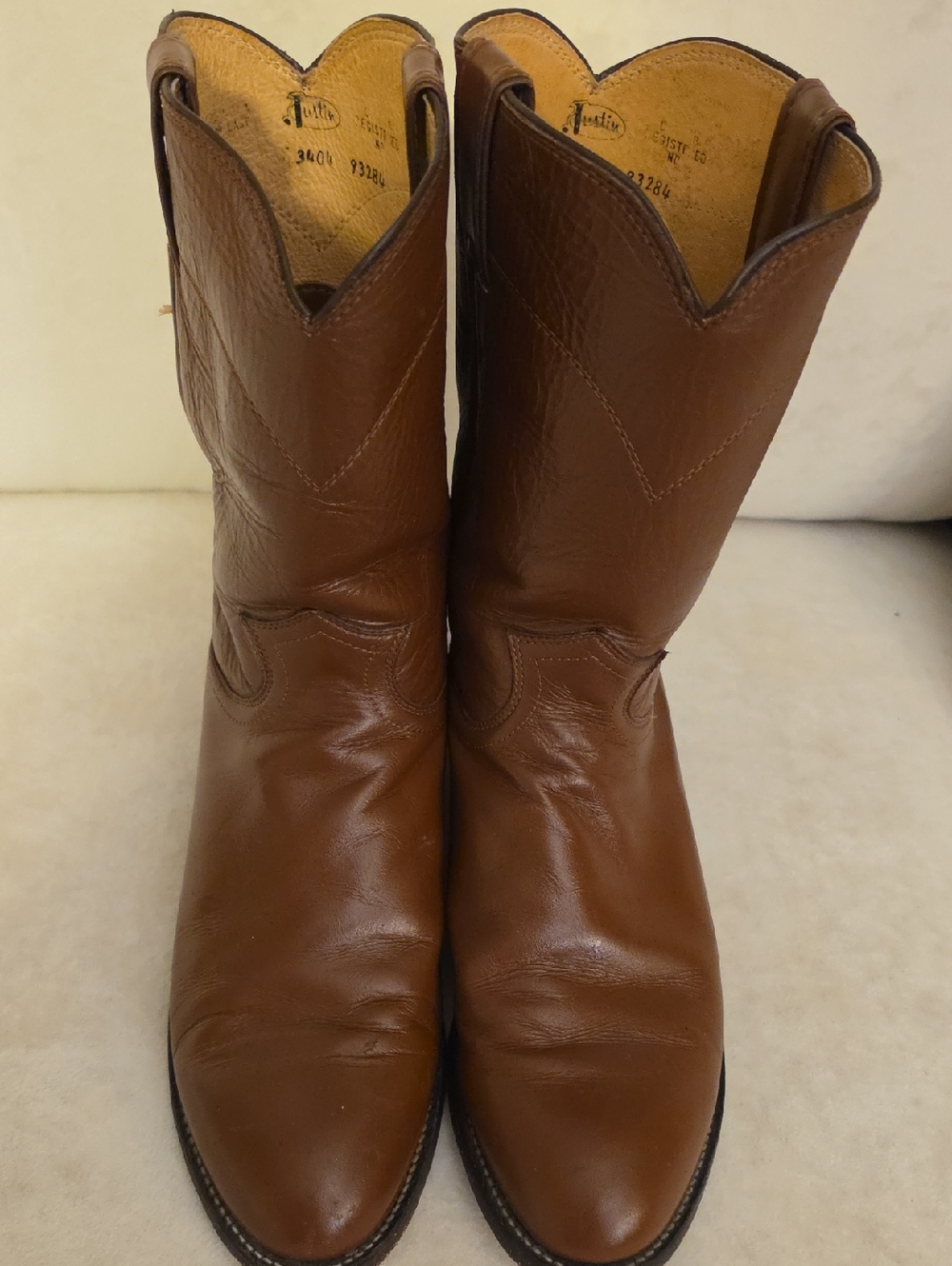 JUSTIN BOOTS, 10.5 D Roper Style#3404, With About 8" Top From Ankle. Tan EUC
